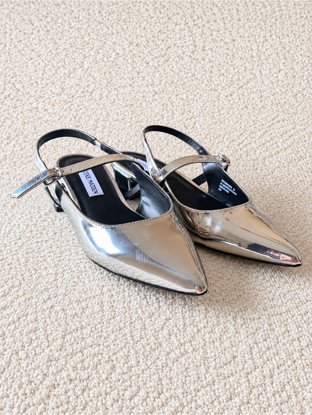 Steve Madden Silver Metallic Pointed Toe Slingback Flats Size